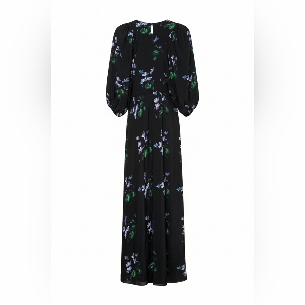 New Les Rêveries Floral Silk Maxi Dress Balloon Sleeves - Picture 3 of 6